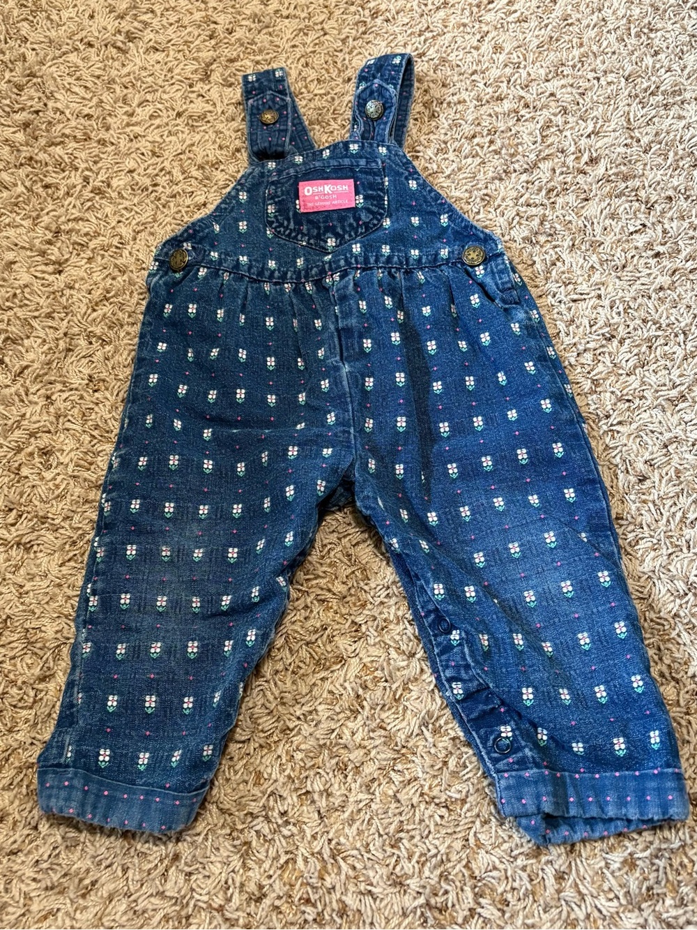 Vintage OshKosh B'gosh Denim Overalls with Floral Print toddler size 24months
